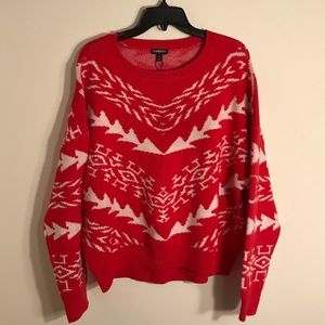 Express Aztec Tribal Red & White Sweater